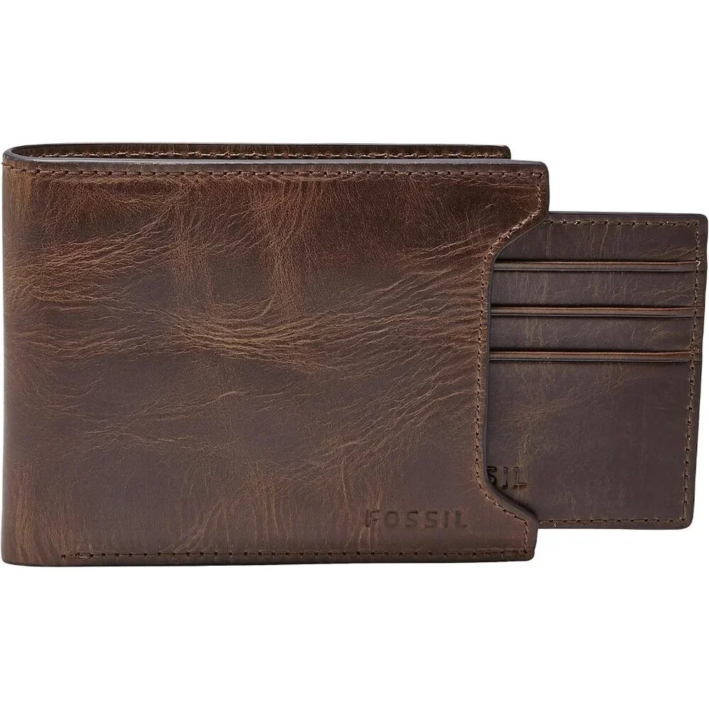 Fossil Men's Derrick Leather Bifold Sliding with Removable Card Case Wallet